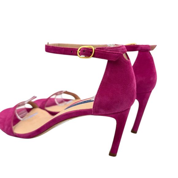 Stuart Weitzman Nudist Raspberry Pink Suede Leather Ankle Strap Open Sandals - Picture 8 of 11